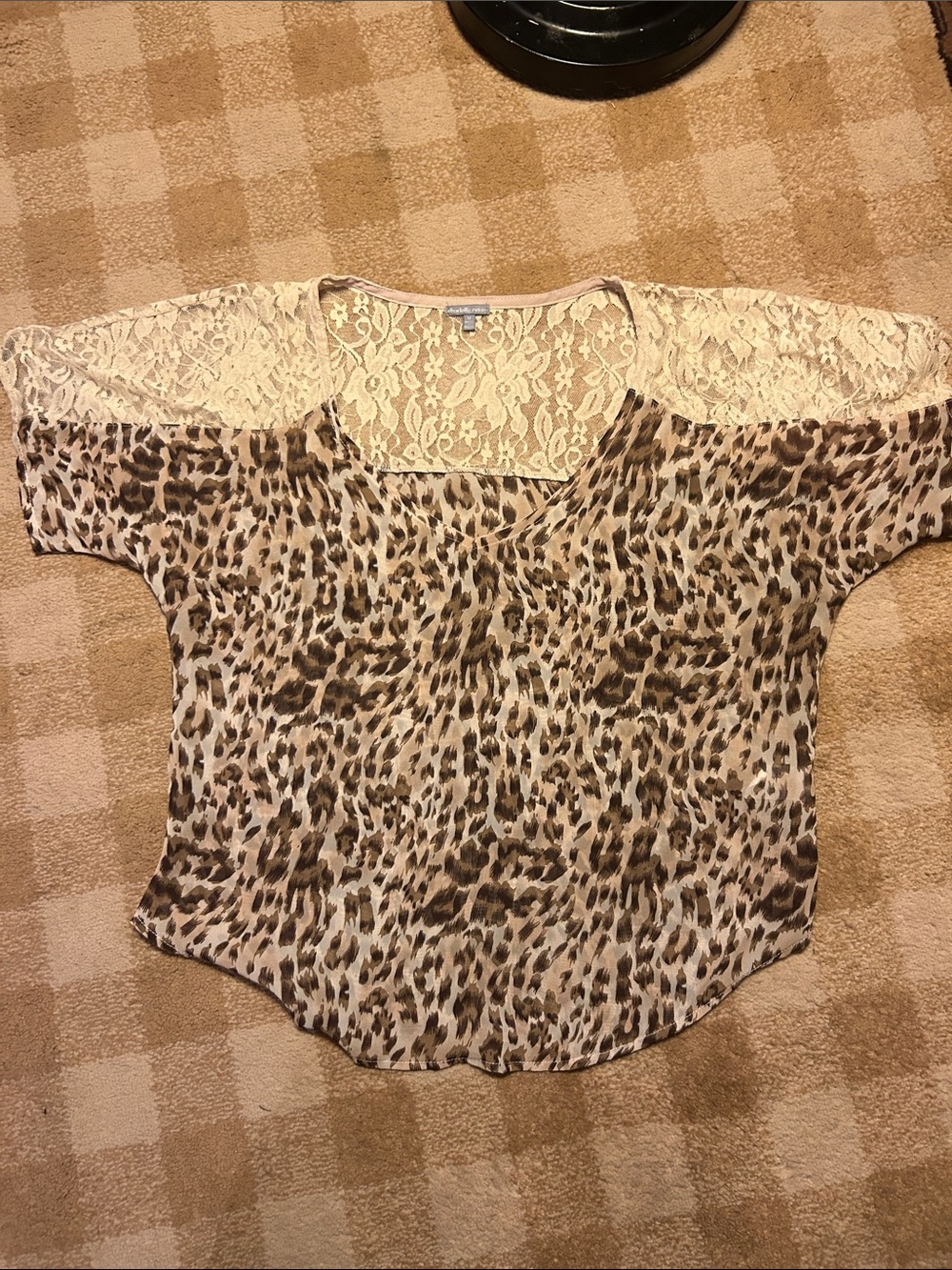Charlotte Russe Leopard Print Top with Cream Lace Yoke